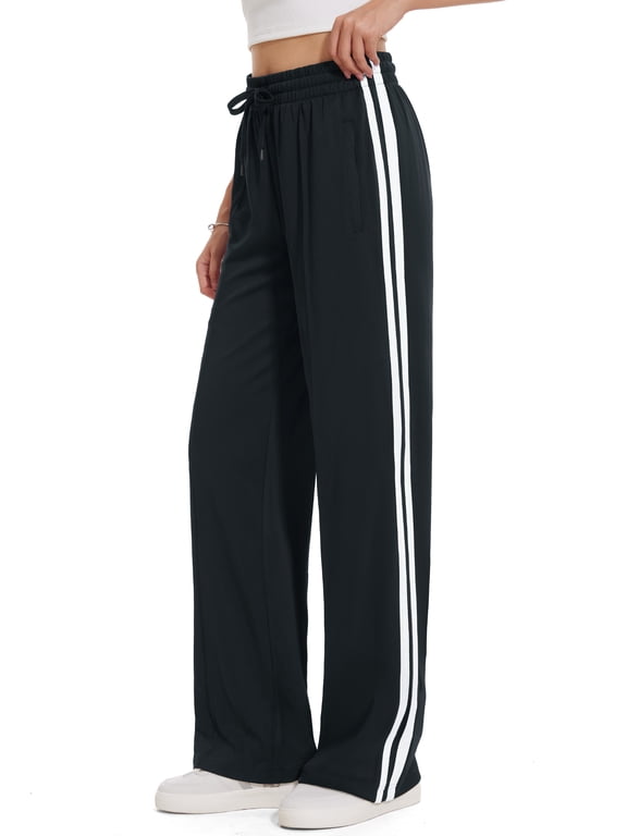 Women Track Pants Loose Straight Leg Jogging Sweatpants 32'', Black, S