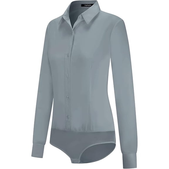Tapata Womens Bodysuit Blouse Button Down One-Piece Long Sleeve Solid Office Work Shirt Casual Tops
