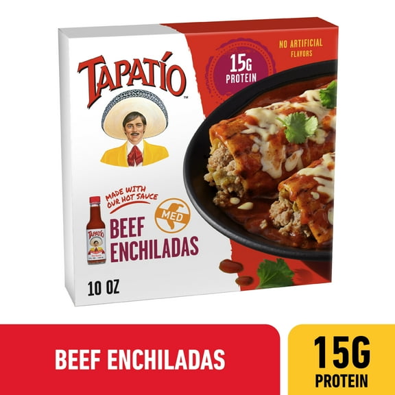 Tapatio Beef Enchiladas Mexican Microwave TV Dinner with Tapatio Hot Sauce Entree Food Meal, 10 oz (Frozen)