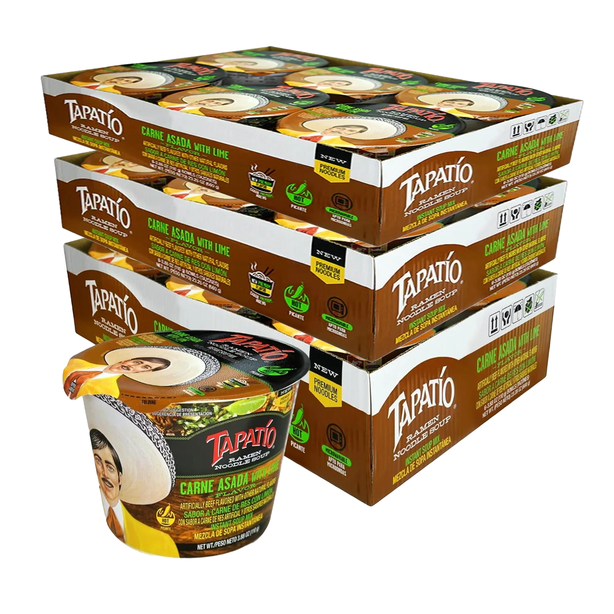Tapatio Carne Asada with Lime Ramen Noodle Soup, 3.88 Oz (Pack of 18)