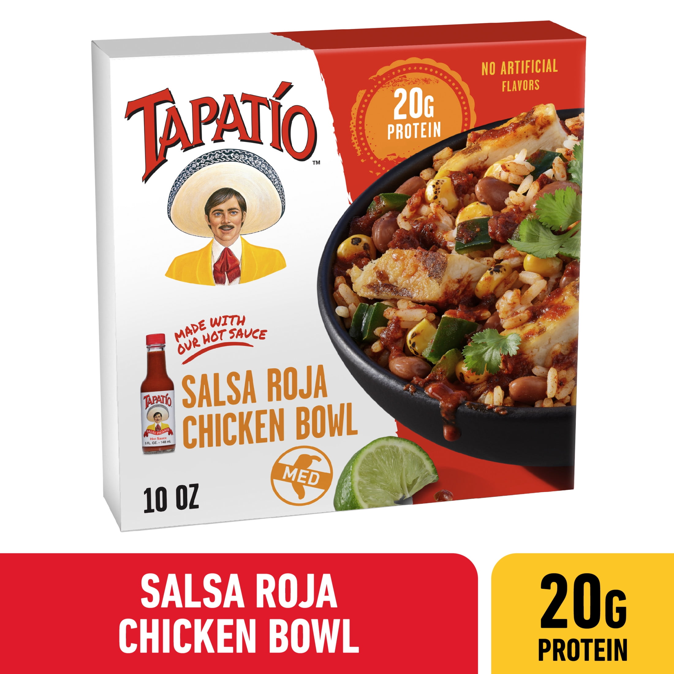 Tapatio Salsa Roja Chicken Bowl Mexican Dinner with Tapatio Hot Sauce Meal, 10 oz (Frozen)