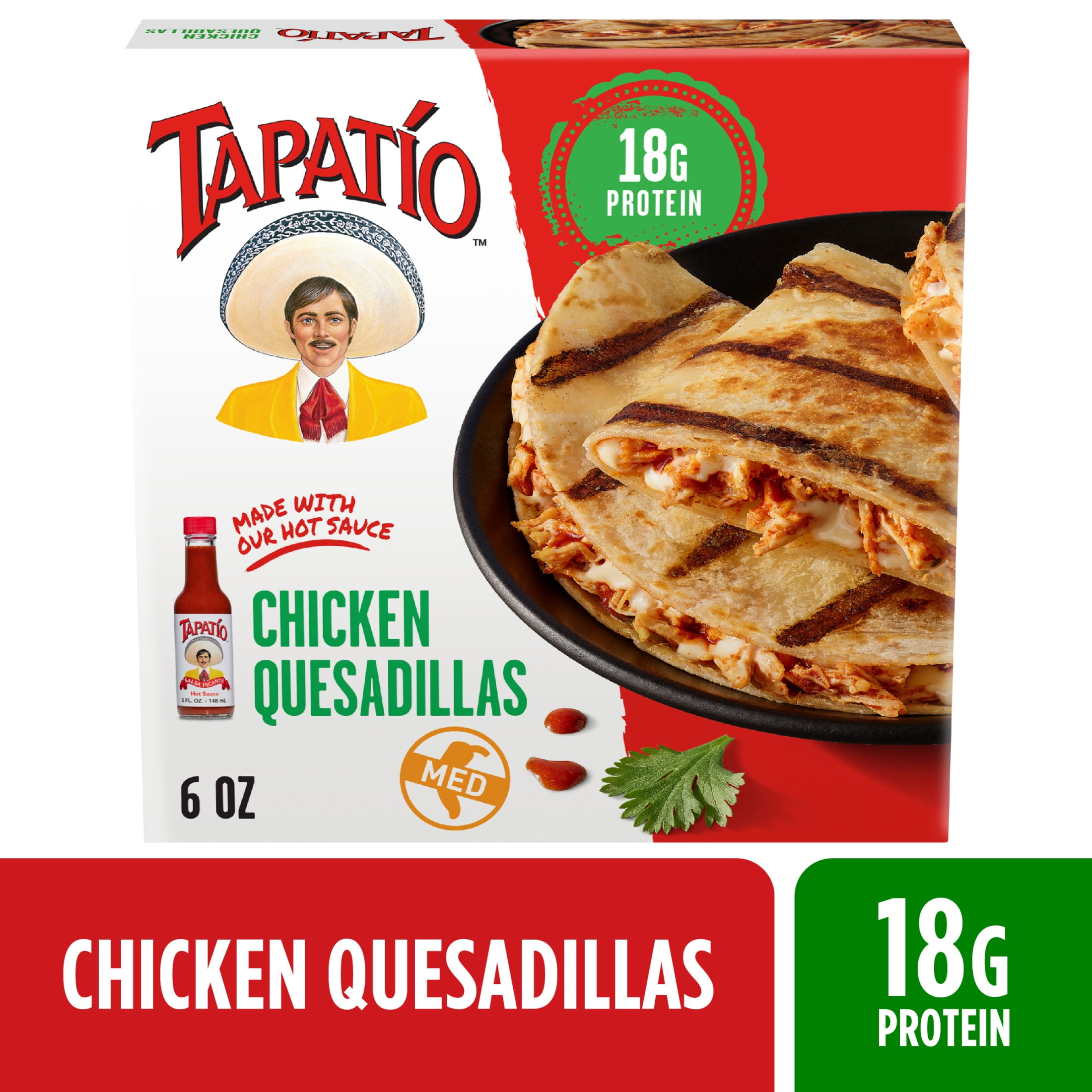 Tapatío Chicken Quesadillas with Tapatio Hot Sauce, Frozen Mexican Food 6 oz