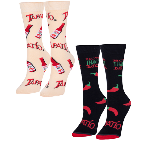 Tapatio Hot Sauce Themed Crew Socks for Men, Fun Gift, Mix & Match 2 Pair