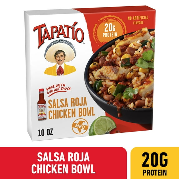Tapatio Salsa Roja Chicken Bowl Mexican Microwave TV Dinner with Tapatio Hot Sauce Entree Food Meal, 10 oz (Frozen)