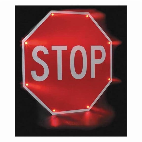 Tapco LED Stop Sign, Stop, White/Red, 30" W, 30" H 2180-00203