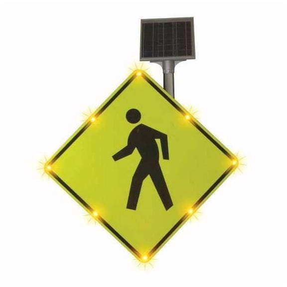 LED Traffic Sign, Pedestrian Crossing Pictogram, Black/Fluorescent Yellow Green, 36" W, 36" H