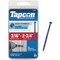 ITW BRANDS Tapcon 3/16 x 2-3/4-Inch Hex-Washer-Head Concrete Anchors, 25-Pack 24210