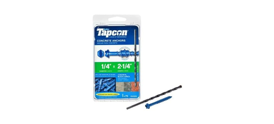 Tapcon 1/4 in. x 2-1/4 in. Hex-Washer-Head Concrete Anchor 75-Pack — Construction & DIY Use, Standard Hardware Spec