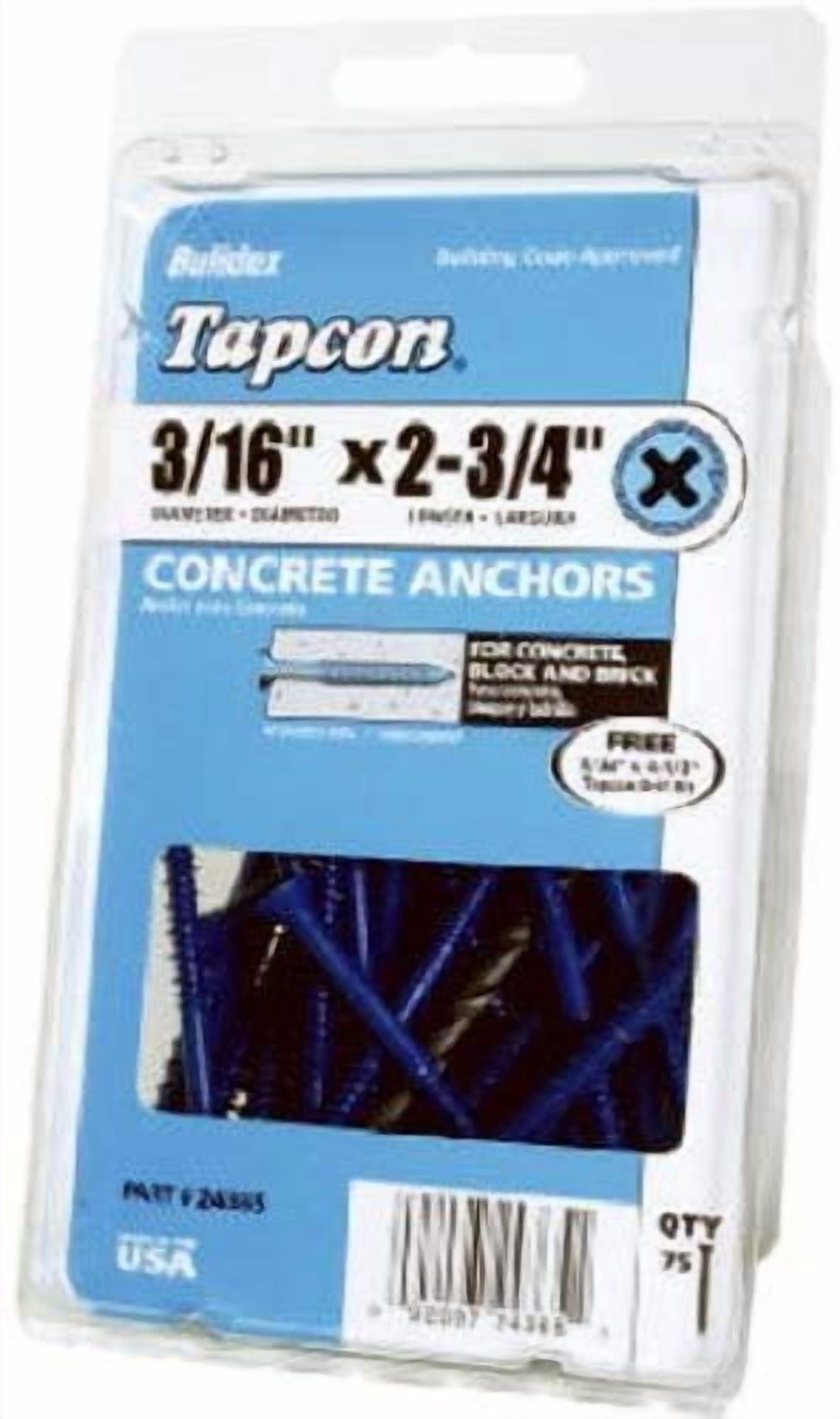 Tapcon 24385 Concrete Screw, 1/4 in x 2-3/4 in, Steel, Climaseal per PK ...