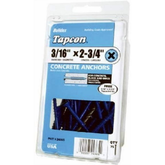 Tapcon 24385 Concrete Screw, 1/4 in x 2-3/4 in, Steel, Climaseal per PK 75