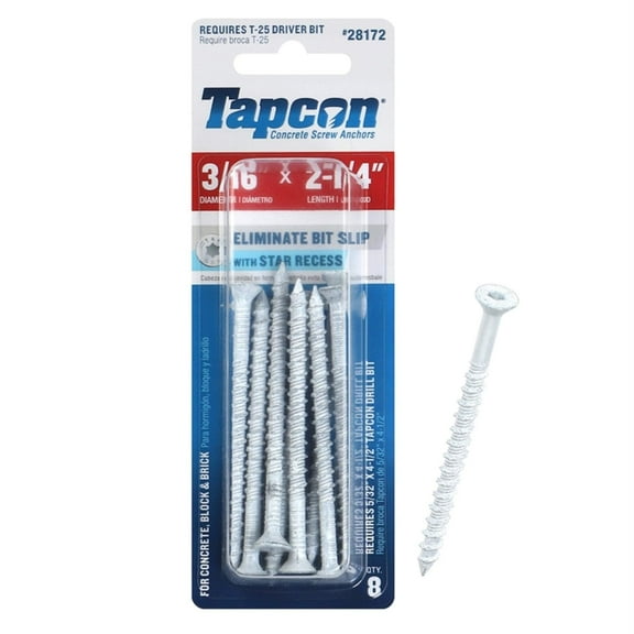 Tapcon 28172 3/16x2-1/4 White Star Drive Bugle Head Concrete Anchors 8/Box