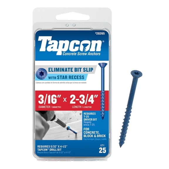 Tapcon 28265 3/16x2-3/4 Blue Star Drive Bugle Head Concrete Anchors 25/Box