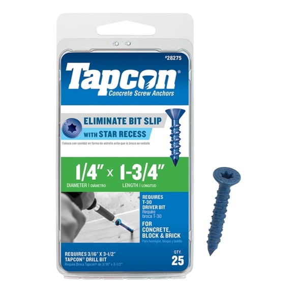 Tapcon Concrete Anchors Blue Star Drive Bugle Head - 25/Box, 1/4 x 1-3/4