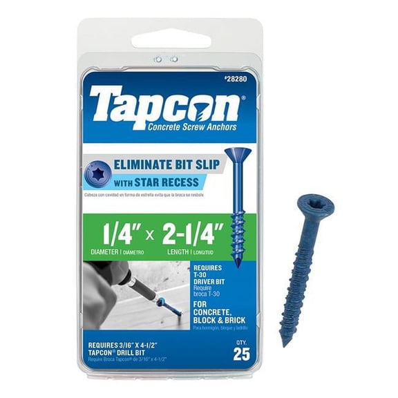 Tapcon 28280 1/4x2-1/4 Blue Star Drive Bugle Head Concrete Anchors 25/Box C30
