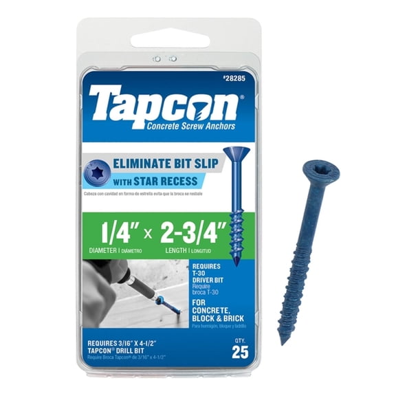 Tapcon 28285 1/4x2-3/4 Blue Star Drive Bugle Head Concrete Anchors 25/Box