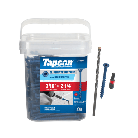 Tapcon 28560 3/16x2-1/4 Blue Star Drive Bugle Head Concrete Anchors 225/Box
