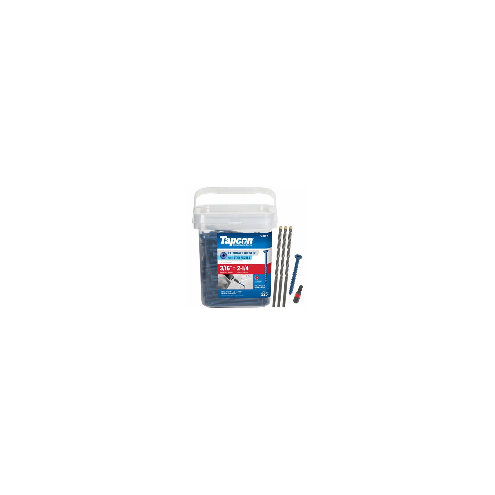 Tapcon 28560 3/16x2-1/4 Blue Star Drive Bugle Head Concrete Anchors 225/Box