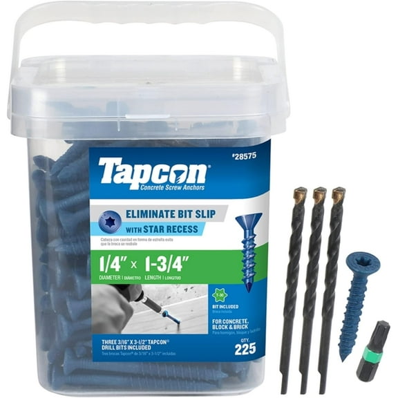 Tapcon 28575 1/4x1-3/4 Blue Star Drive Bugle Head Concrete Anchors 225/Box