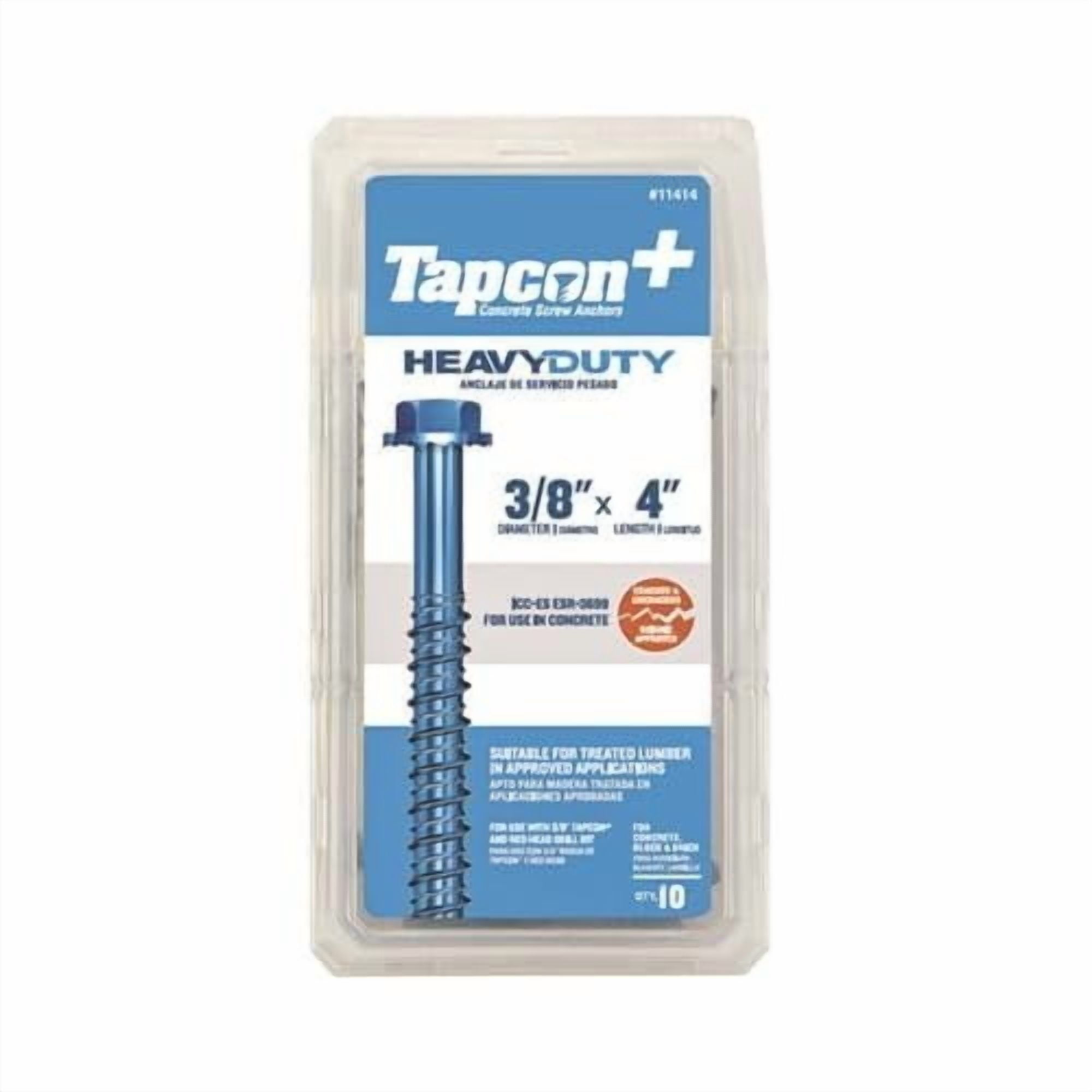 ITW Brands Tapcon 3/8 in. Dia. x 4 in. L Steel Hex Head Concrete Screw Anchor 10 pk — Construction & DIY Use, Standard Hardware Spec