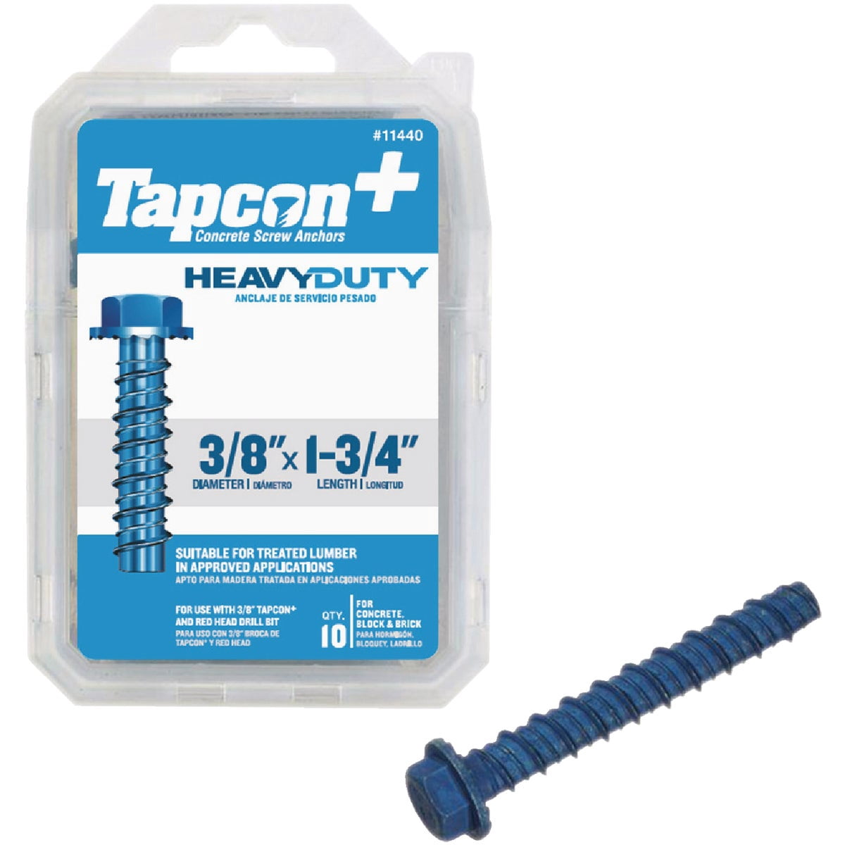 Tapcon+ 3/8 in. x 1-3/4 in. Heavy Duty Screw Anchors 10CT, Blue