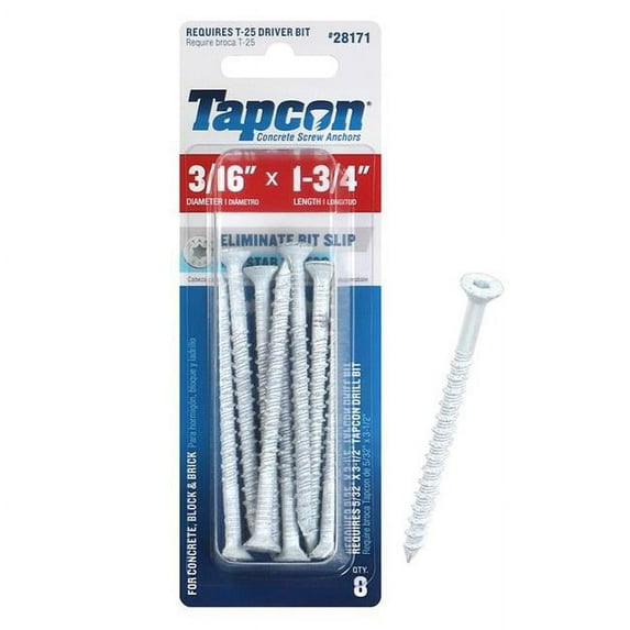 Tapcon 5033635 1.75 in. Star Flat Head Concrete Screws, Pack of 8