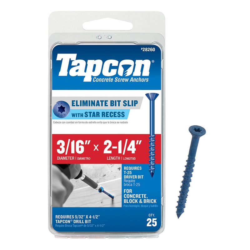 Tapcon 28260 3/16x2-1/4 Blue Star Drive Bugle Head Concrete Anchors 25/Box