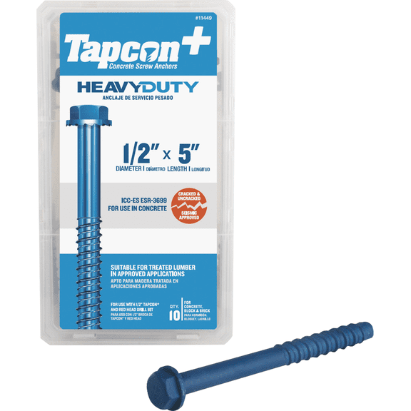 Tapcon Hex Washer Concrete Screw Anchor - Single Pack Construction & DIY Use, Standard Hardware Spec