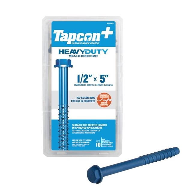 Tapcon Plus 5038075 0.5 x 5 in. Bue Hex Drive Hex Washer Head Concrete Screws, Pack of 10 - Case of 3