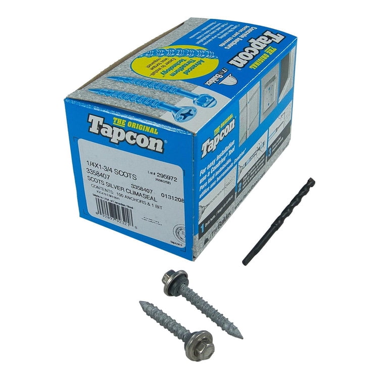 Tapcon Scots 1/4" x 1-3/4" Stainless Steel Hex Head ClimaSeal Concrete Anchor Screws 3358407 | 100 Pack | Drill Bit Included