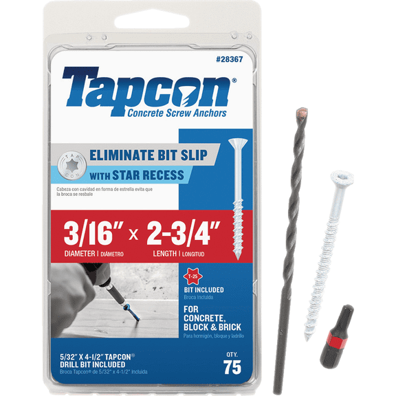 Tapcon Star Head Concrete Screw Anchor - Pack of 12 Construction & DIY Use, Standard Hardware Spec