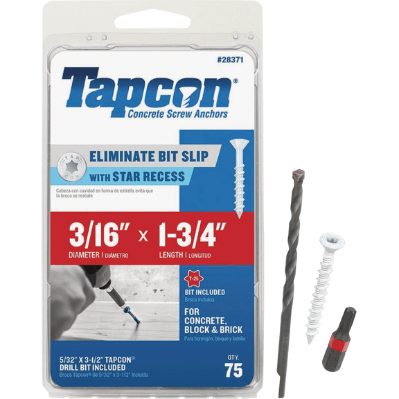 Tapcon Star Head Concrete Screw Anchor - Pack of 2 Construction & DIY Use, Standard Hardware Spec