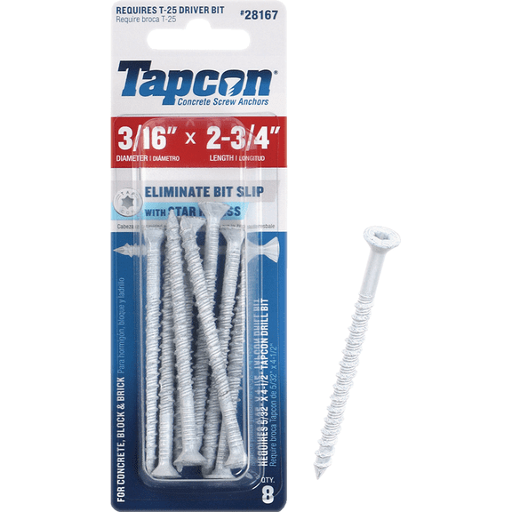 Tapcon Star Head Concrete Screw Anchor - Pack of 2 Construction & DIY Use, Standard Hardware Spec