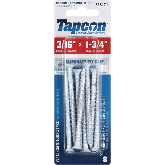 Tapcon Star Head Concrete Screw Anchor - Single Pack Construction & DIY Use, Standard Hardware Spec