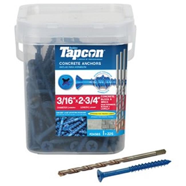 Tapcon&reg; 24565 Blue Climaseal&reg; Flat Head Concrete Anchors, 3/16" x 2-3/4", 225 Pk