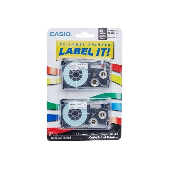 Tape Cassettes for KL Label Makers 0.37" x 26 ft, Black on White, 2/Pack