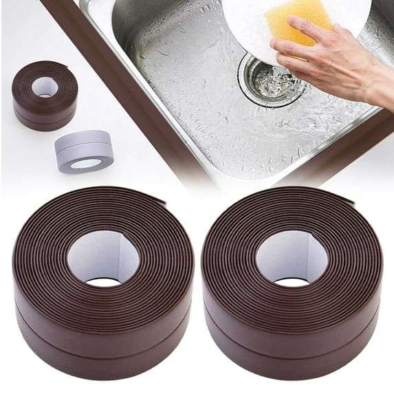 Tape Caulk Strip, PVC Self Adhesive Caulking Sealing Tape for Kitchen Sink Toilet Bathroom Shower and Bathtub (Brown/2 PCS) 0.86x125.98"
