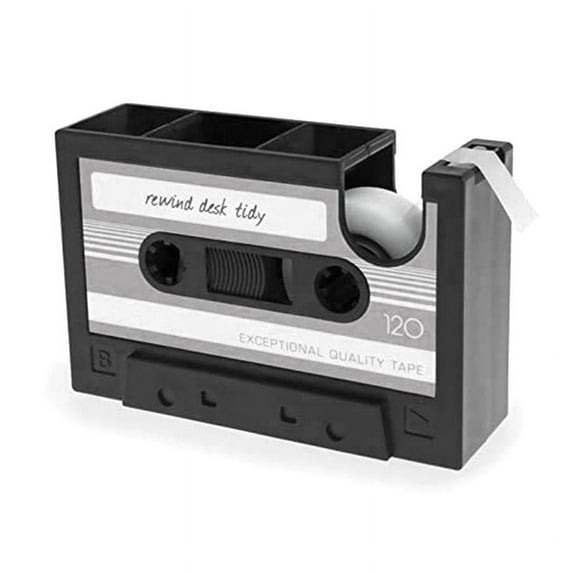 Tape Dispenser Pen Holder, Retro Cassette Dispenser,Retro Office Supplies, Funny Cute Gray-Black