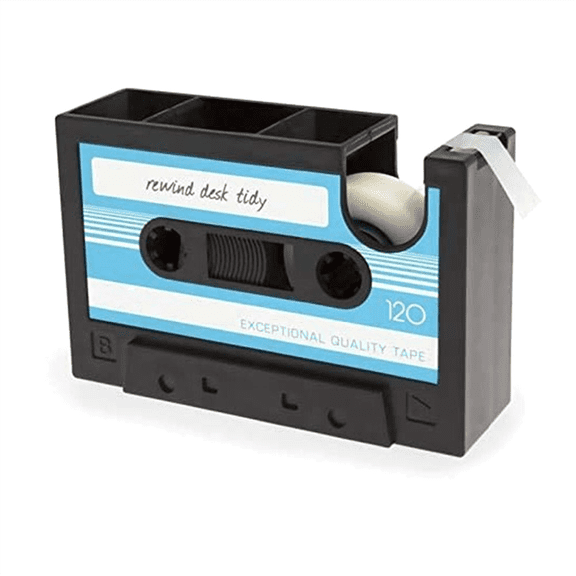 Tape Dispenser Pen Holder, Retro Cassette Tape Dispenser,Retro Office Supplies, Funny Cute Tape Dispenser Blue-Black