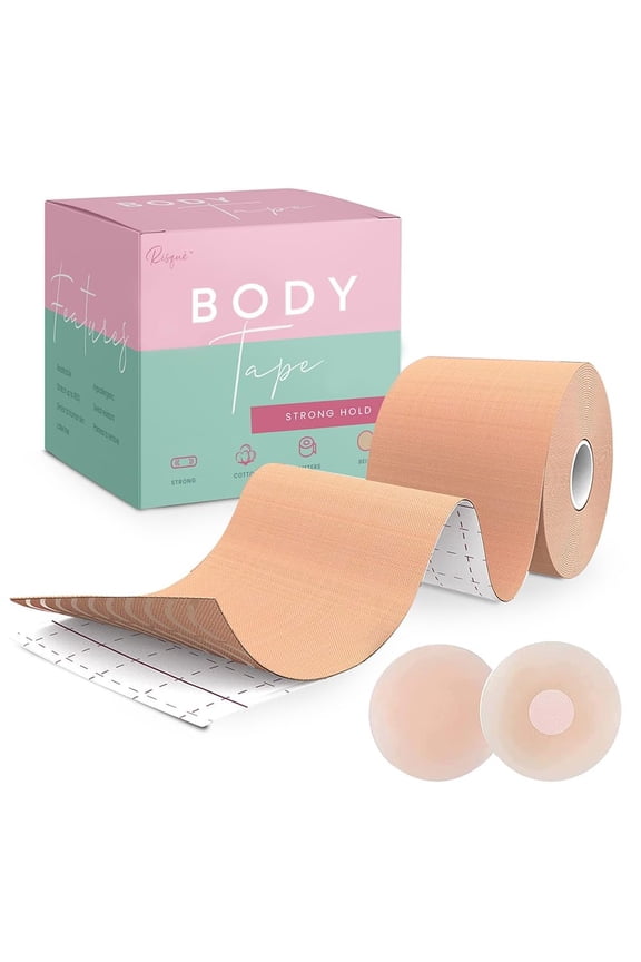 Tape Kit Boobtape for Breast Lift | Includes Nipple Covers | Body Tape for Push up & Shape | Works Great with Sticky Bra Backless Bra or Strapless Bra | Waterproof Sweat-Proof