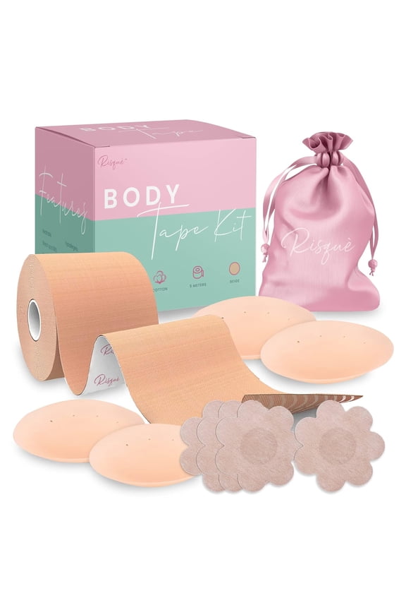 Tape Kit Boobtape for Breast Lift | Includes Nipple Covers | Body Tape for Push up & Shape | Works Great with Sticky Bra Backless Bra or Strapless Bra | Waterproof Sweat-Proof