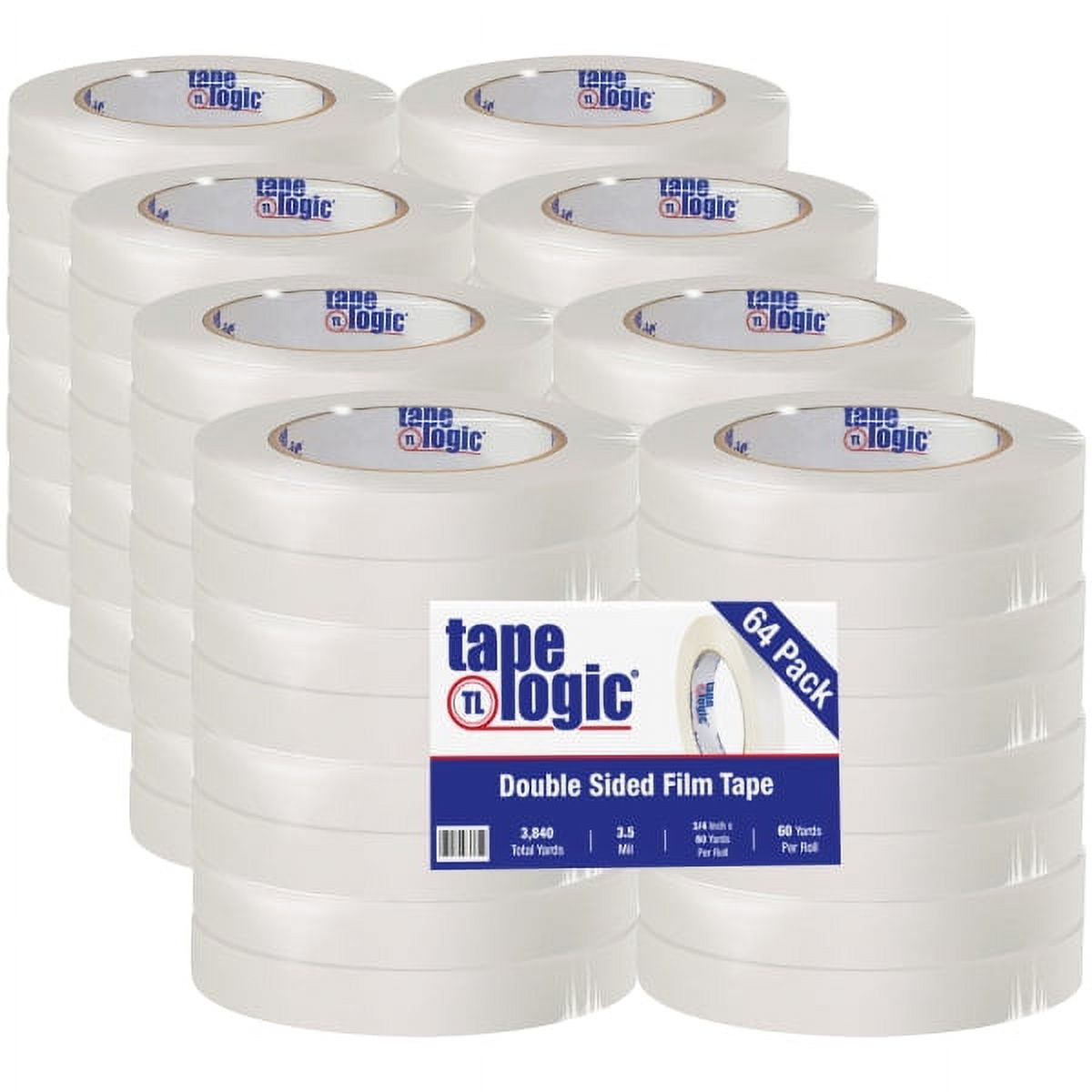 Tape Logic® Double-Sided Film Tape, 3" Core, 0.75" x 180', White, Pack Of 64