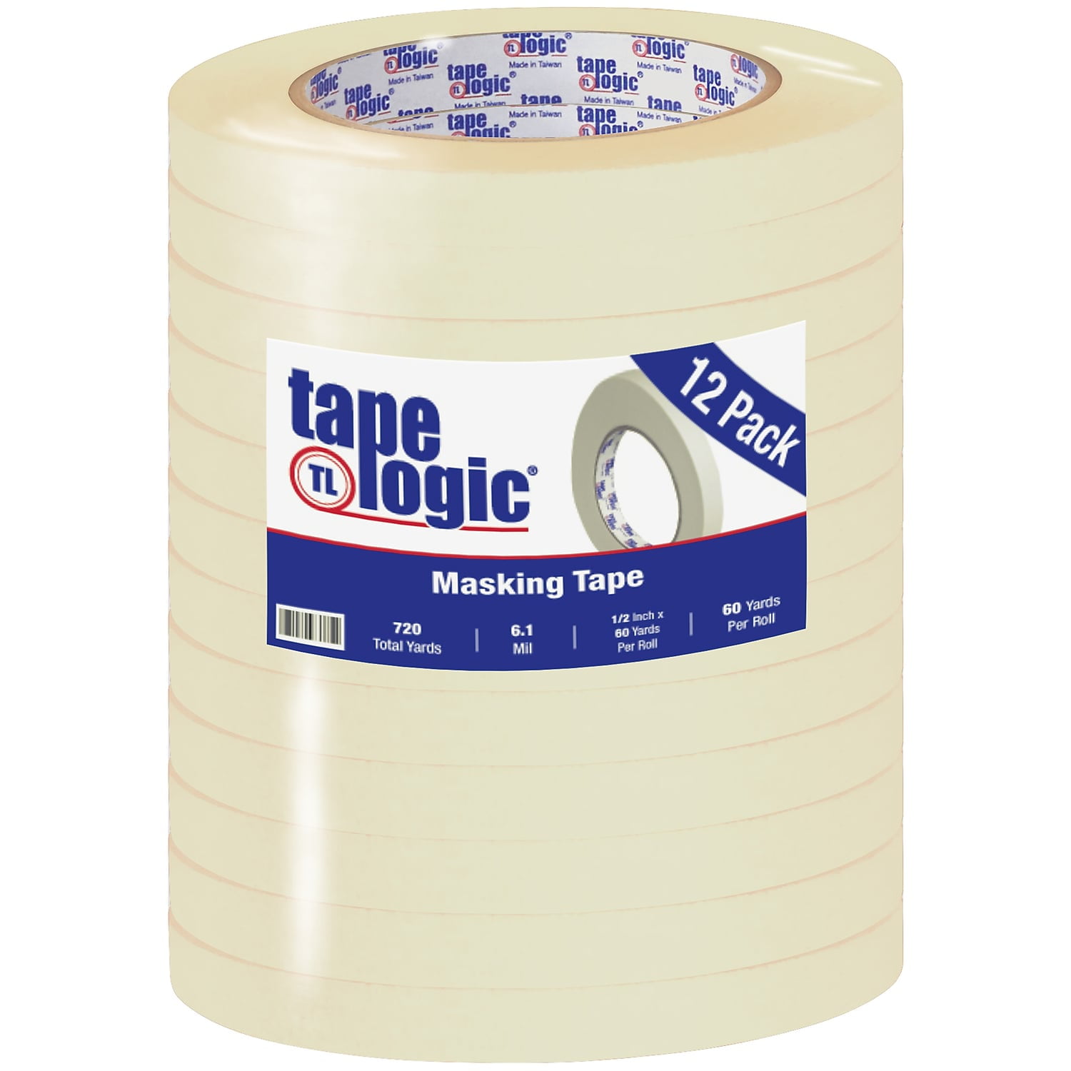 Tape Logic 1/2" x 60 Yards Masking Tape 12 Rolls (T933260012PK)