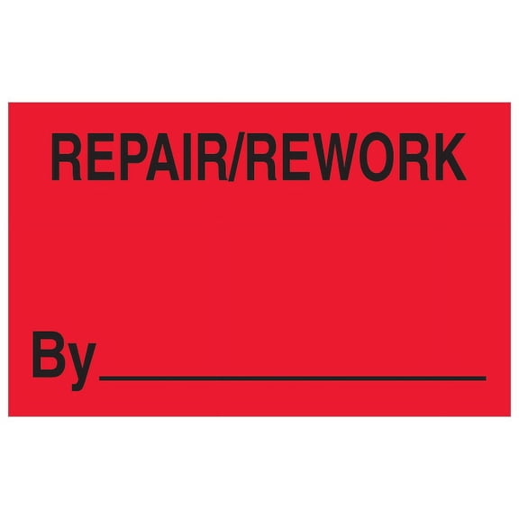 Tape Logic Preprinted Special Handling Labels, DL1162, Repair/Rework By, Rectangle, 1 1/4" x 2", Fluorescent Red, Roll Of 500