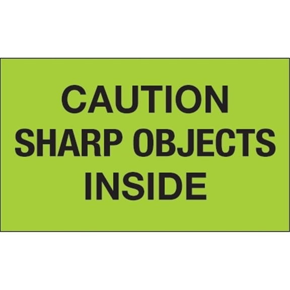 Tape Logic 3 x 5 in. - Caution Sharp Objects Inside Fluorescent Green Labels - Roll of 500