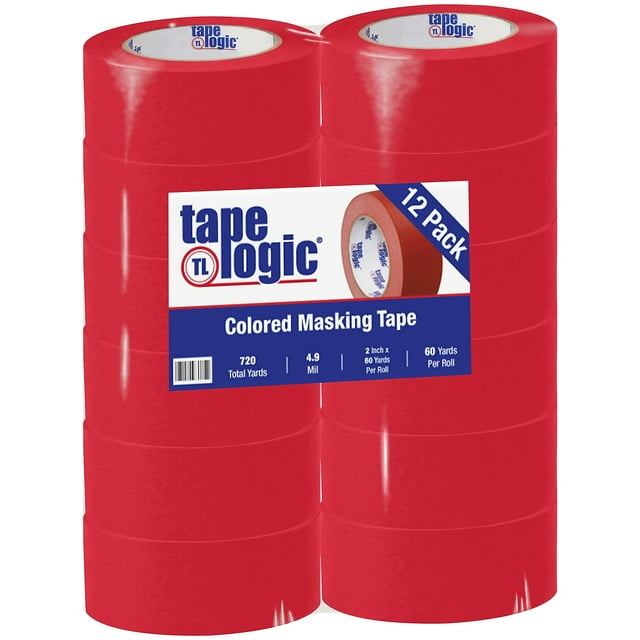 Tape Logic® Color Masking Tape, 3" Core, 2" x 180', Red, Case Of 12