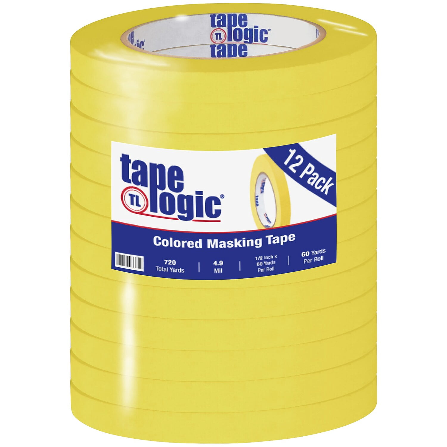 Tape Logic Colored Masking Tape 4.9 Mil 1/2" x 60 yds. Yellow 12/Case T93300312PKY