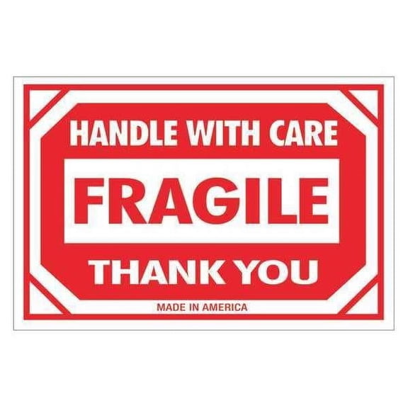 Tape Logic® Preprinted Shipping Labels, DL1053, Fragile - Handle With Care, Rectangle, 2" x 3", Red/White, Roll Of 500