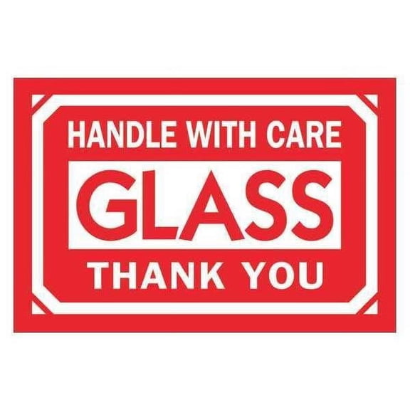 Tape Logic® Preprinted Labels, DL1062, Glass - Handle With Care - Thank You, Rectangle, 2" x 3", Red/White, Roll Of 500