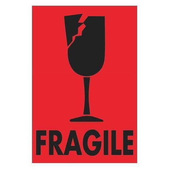 Tape Logic® Preprinted Shipping Labels, DL1075, Fragile (Breakable Glass), Rectangle, 2" x 3", Fluorescent Red, Roll Of 500