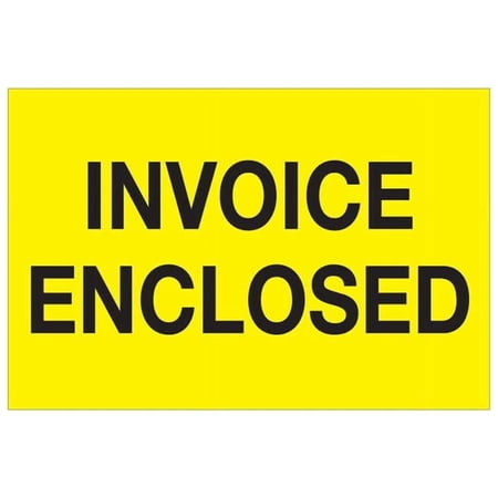 Tape Logic® Preprinted Shipping Labels, DL1204, Invoice Enclosed, Rectangle, 2" x 3", Fluorescent Yellow, Roll Of 500